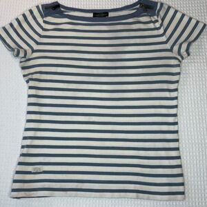 Lauren Ralph Lauren Striped Boat Neck Top Blue White Zipper Shoulder Women szM